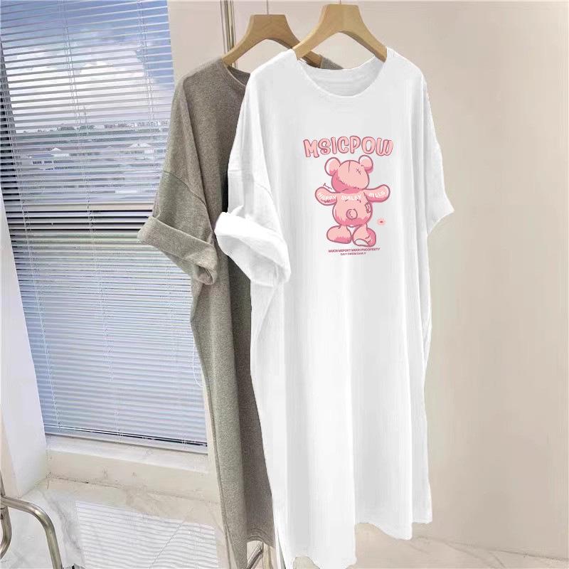 Korean Hip-Hugging Printed Plus Size Summer Dress, Mid-Length Over-the-Knee T-Shirt Style for Women, 2025 New Collection