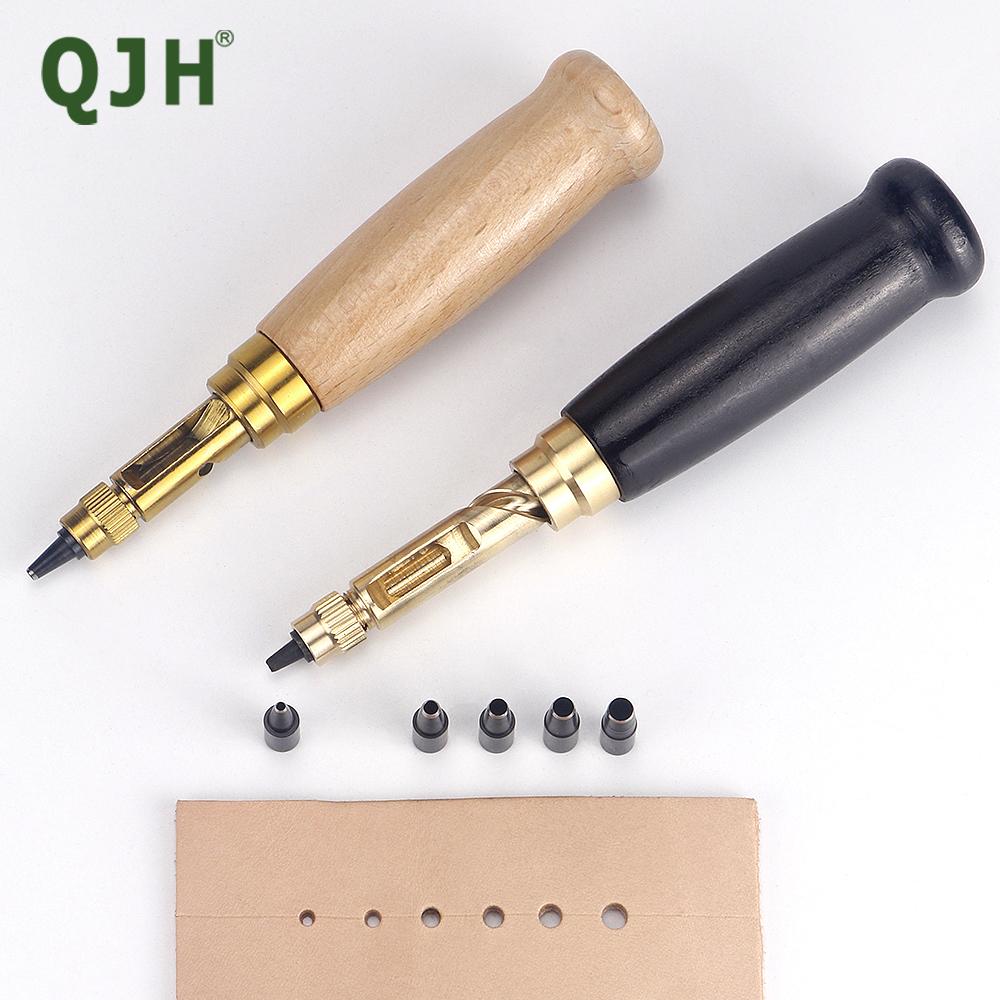 6-in-1 Leather Hole Punch Set, Manual Round Hole Punching Tool with Interchangeable Heads, DIY Leathercraft Stamping Tool