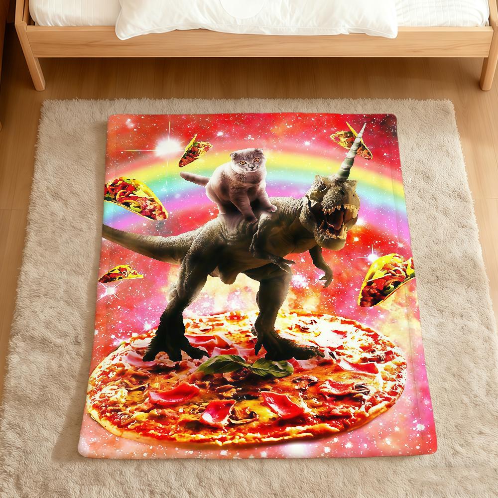 Space Cowboy Cat Meme Dinosaur Abstract Funny Pizza Flannel Soft Warm Plush Blanket Sofa Living Room Hogar Bed Gift Car Portable