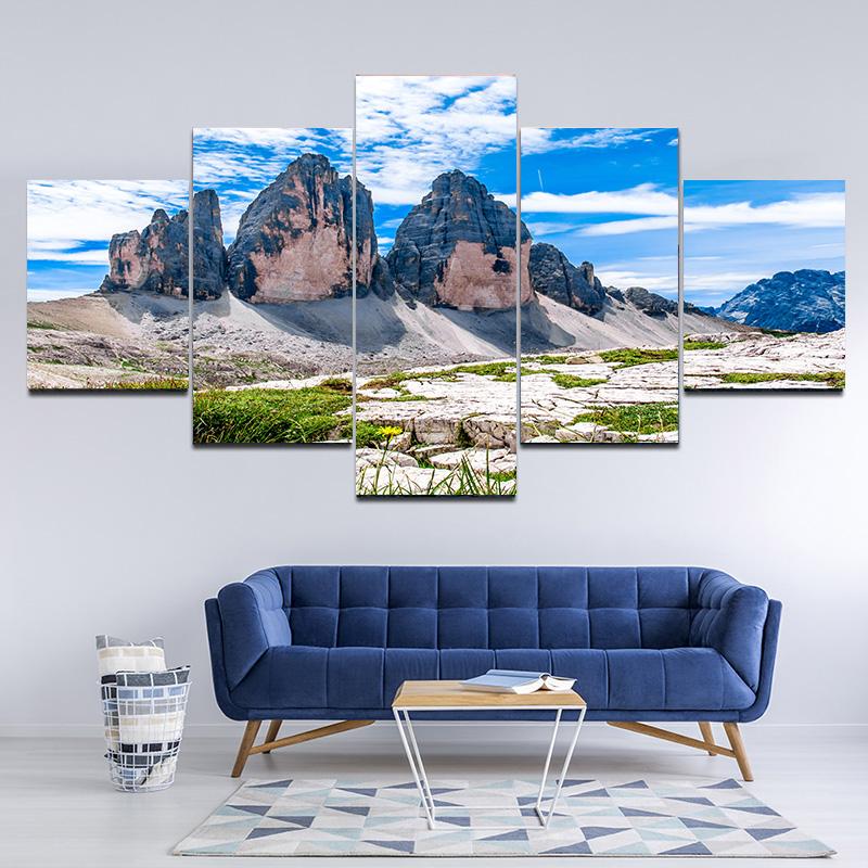 5 Panels Sky Ice Mountain Grassland Natural Landscape Canvas Printing Posters and Prints Wall Pictures Home Decor No Frame