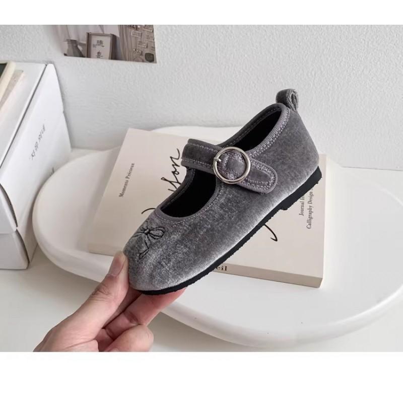 Youth style shoes Girls Velvet Bow Flat Shoes 2026 Princess Style Soft Sole Slip-On Toddler Kids