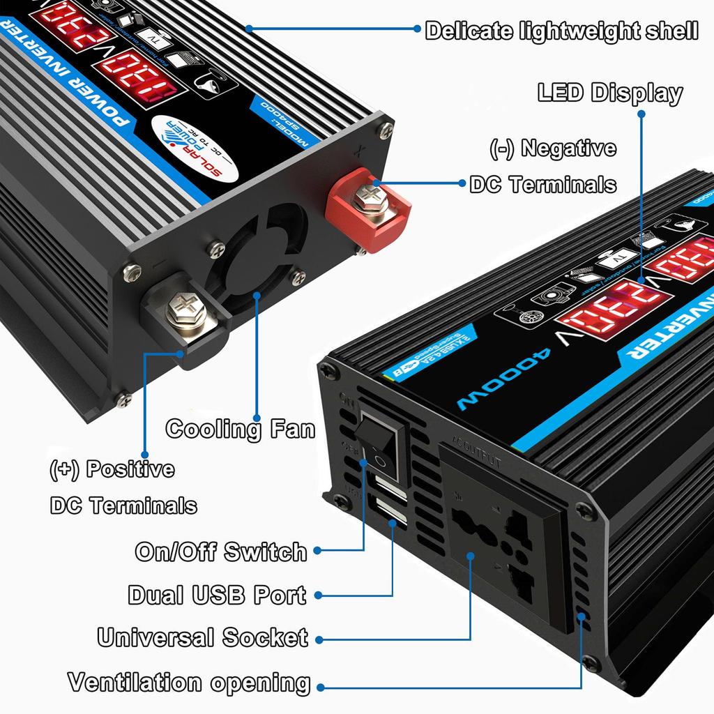 12V-220V/110V 300W Car & Home Inverter with Dual USB and Display