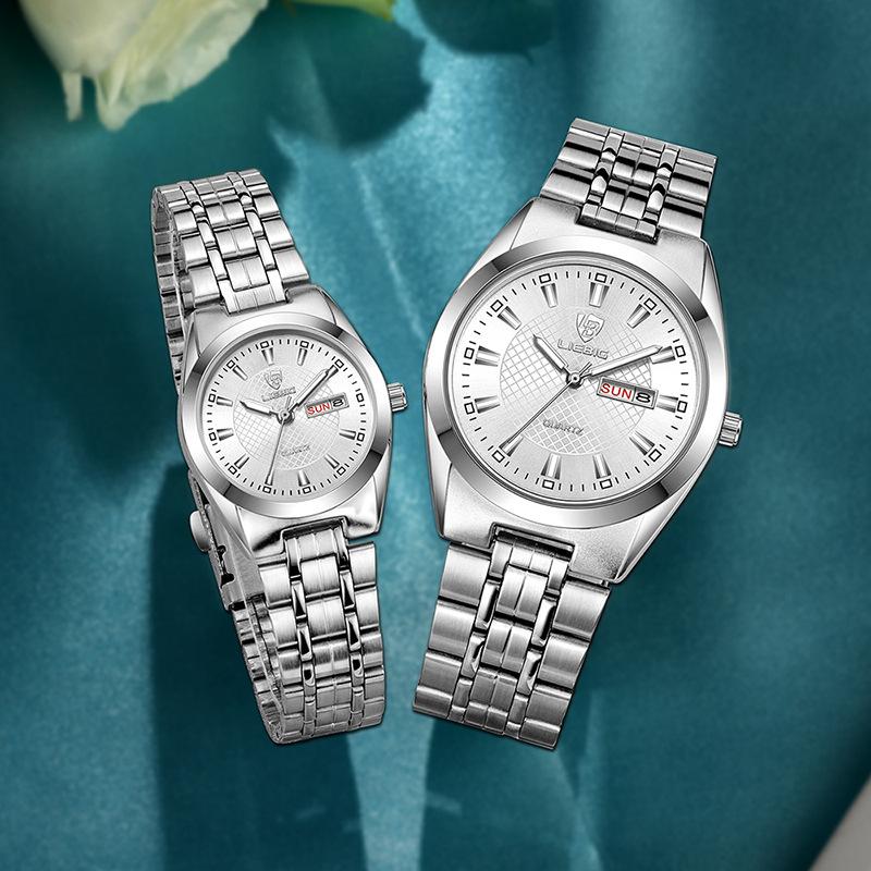 SKMEILuxury style new couple men's watch steel belt week calendar waterproof women's watch