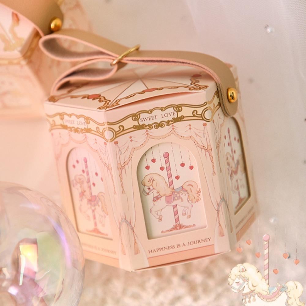 Leather Handle Carousel Gift Box Wedding Wedding with Hand Gift Decoration Wedding Candy Box