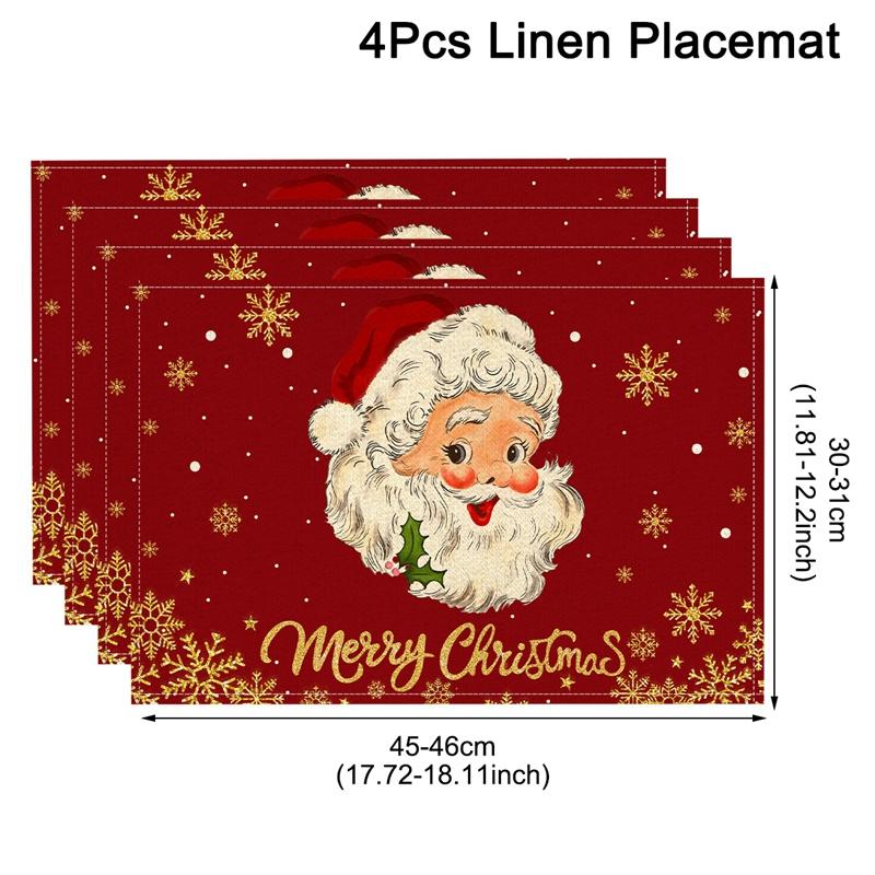 Linen Christmas Placemats Santa Claus Elk Table Mats Christmas Decorations for Home 2025 Xmas Navidad Noel New Year Table Decor