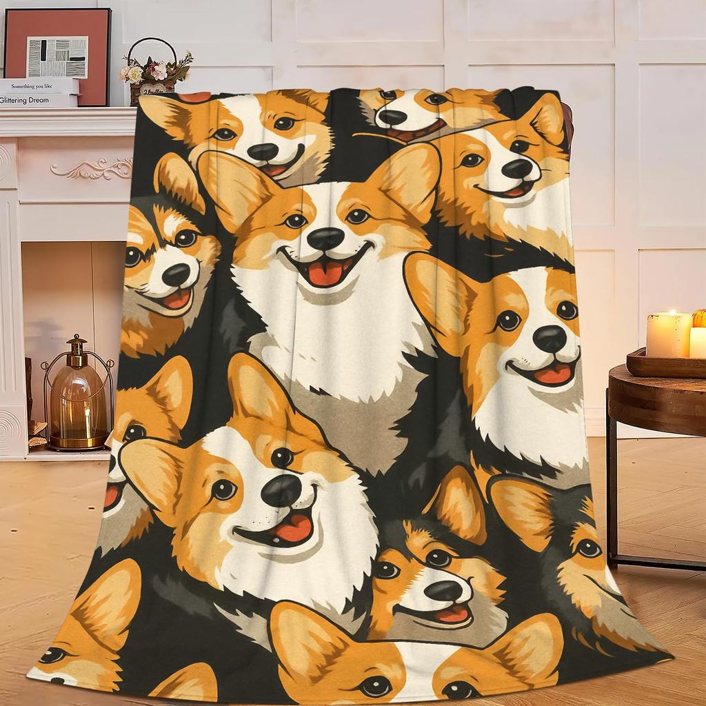 Cute Pet Corgi Dog Throw Blanket Fuzzy Soft Cozy Warm Lightweight Plush Fleece Flannel Blanket for Couch Bed Sofa Home Decor