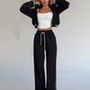 Cross-border women's clothing casual contrasting color short zipper cardigan trousers sports suit fashion jacket sweatpants suit