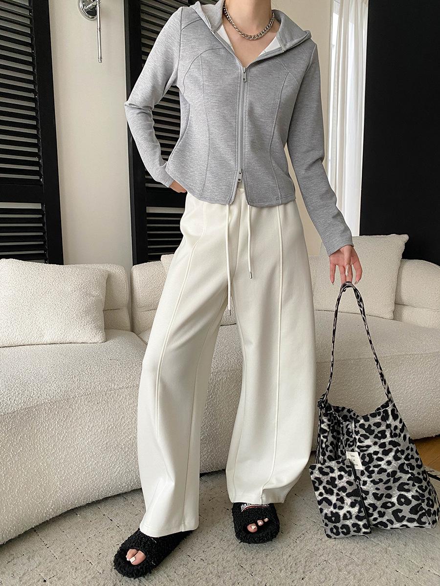 Sinan Early Spring Draped Center Seam Drawstring High Waist Wide Leg Sweatpants SN8583 L