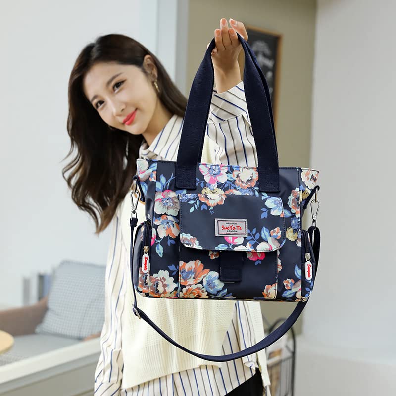 ZESU Women's Floral Print Shoulder Bag, Crossbody Bag, Large Capacity, Waterproof, Nylon, for Commuting, Mother's Bag (Floral Print 1)