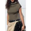 Zbzr Autumn New Women Clothes Western Style Fashion Solid Slim Fit Turtleneck Sleeveless Knit Vest 6771118