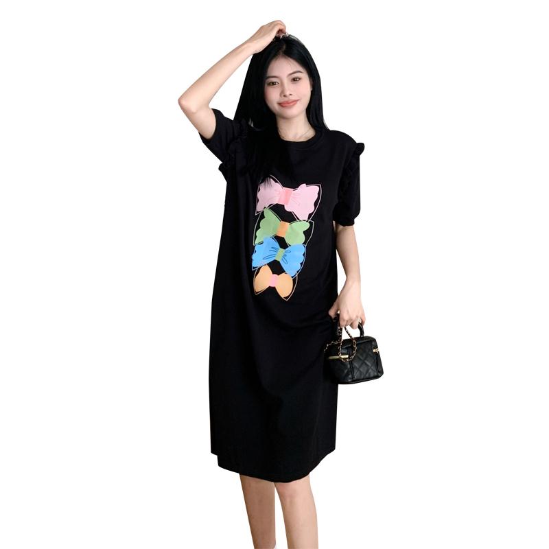 

Негабаритное женское милое платье с короткими рукавами и контрастным бантом, большие размеры M