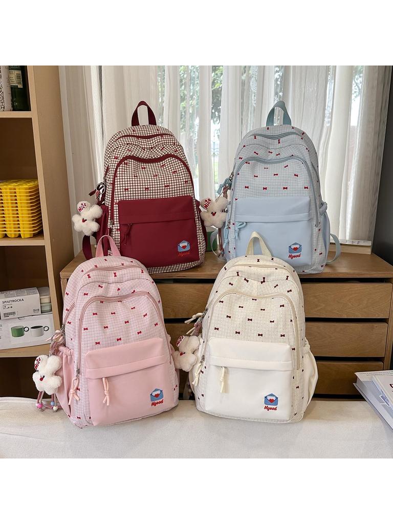 Słodki plecak w stylu japońskim z kokardą: Lekka, wodoodporna torba na ramię dla uczniów szkół średnich i ponadgimnazjalnych.