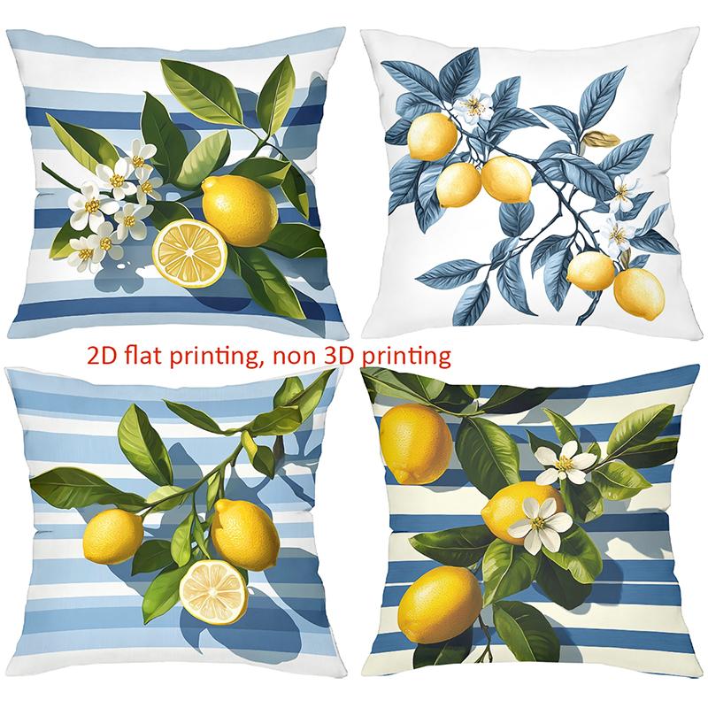 Kissen mit Zitronenzweig-Muster 2D Flachbedruckte Polyester-Kissenhülle, dekoratives Sofakissenbezug, Kopfkissen