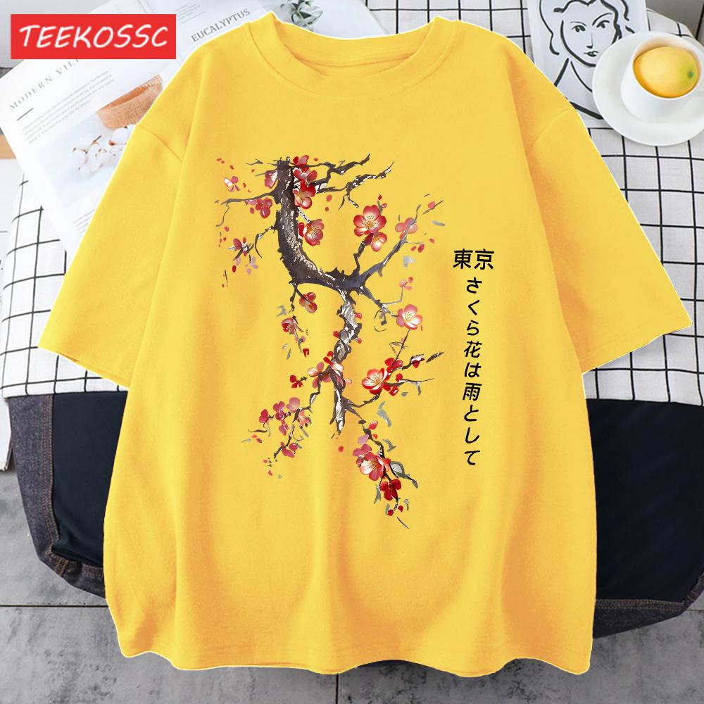 Cherry Blossoms And Rain In Tokyo Men Retro TShirt Casual Cotton Tee Loose Hip Hop Clothes Male ONeck Comfortable Short Sleeve