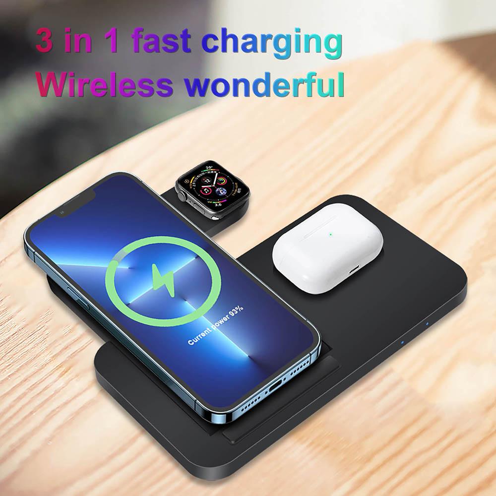 3 In 1 Wireless Charger Stand for iPhone 15 14 13 12 11 XS XR X 8 Fast Charging Dock Station For Apple Watch 9 8 7 6 AirPods Pro