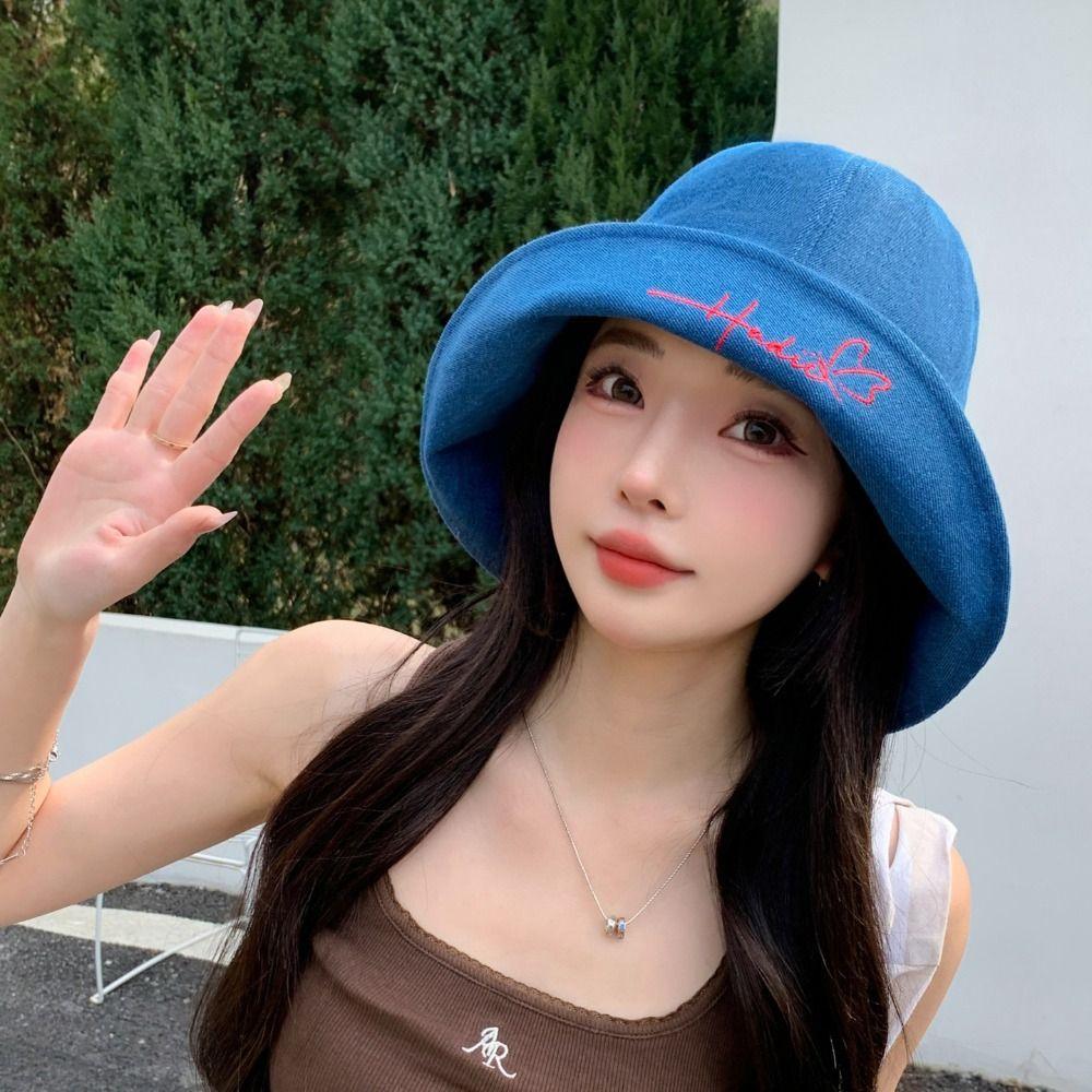 Love Embroidery Fisherman's Hat Foldable Bucket Hat Trendy Sun Hat  Women