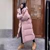 Parkas d'hiver chauds à capuche roses pour femmes, longs, épais, rembourrés, coupe-vent, parkas, pardessus décontractés, amples, vêtements de neige