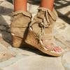 Sandały damskie Lato 34-43 plus Size Buty damskie platforma Koturny Buty z frędzlami Zamknięte palce Rybie usta Buty damskie
