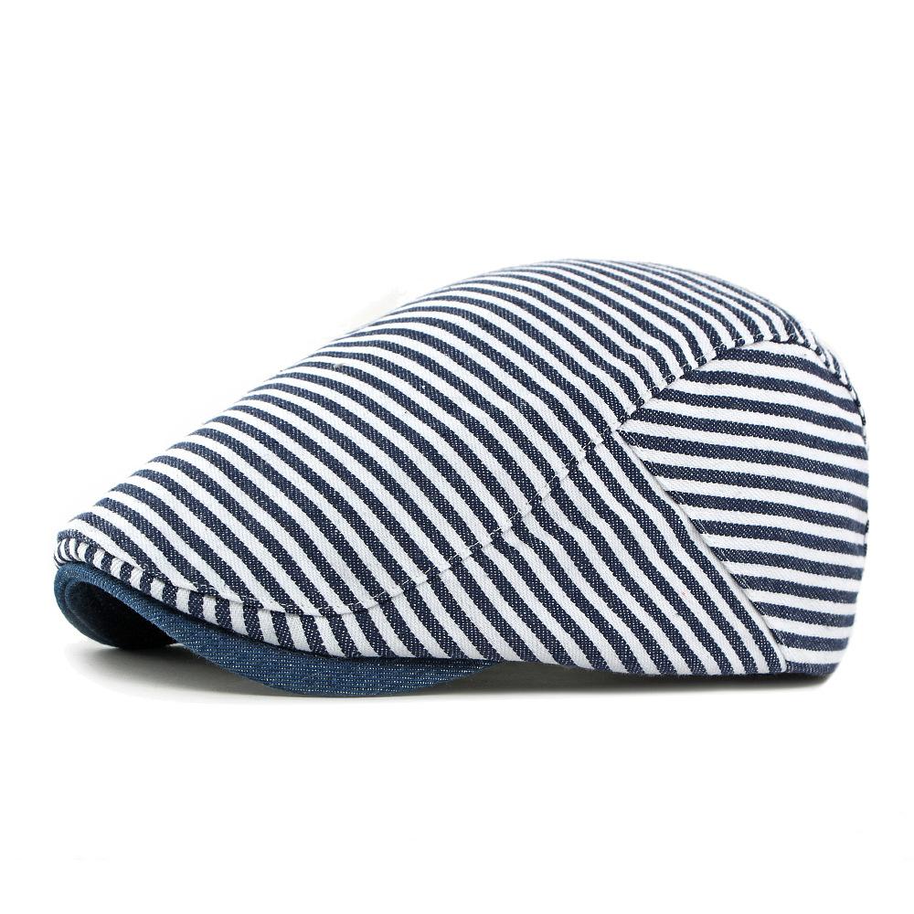 Navy Striped Cap Men Women Retro Beret British Cap Forward Cap