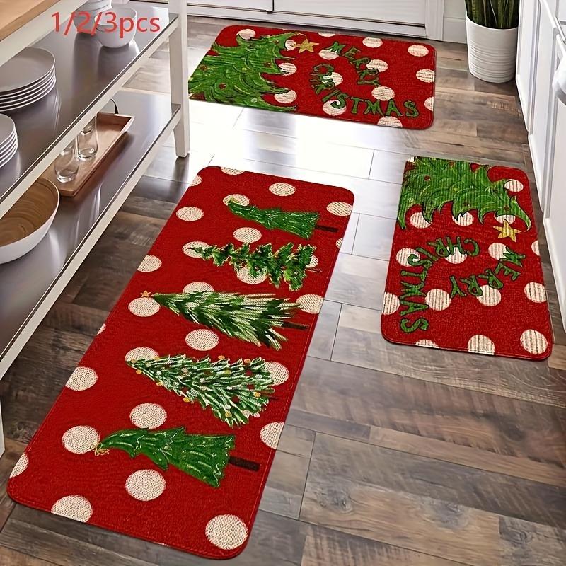 Set Christmas Kitchen Floor Mats Non Slip Washable Blue Background 3D Snowflake Runner Rug for Family Xmas Holiday Decor