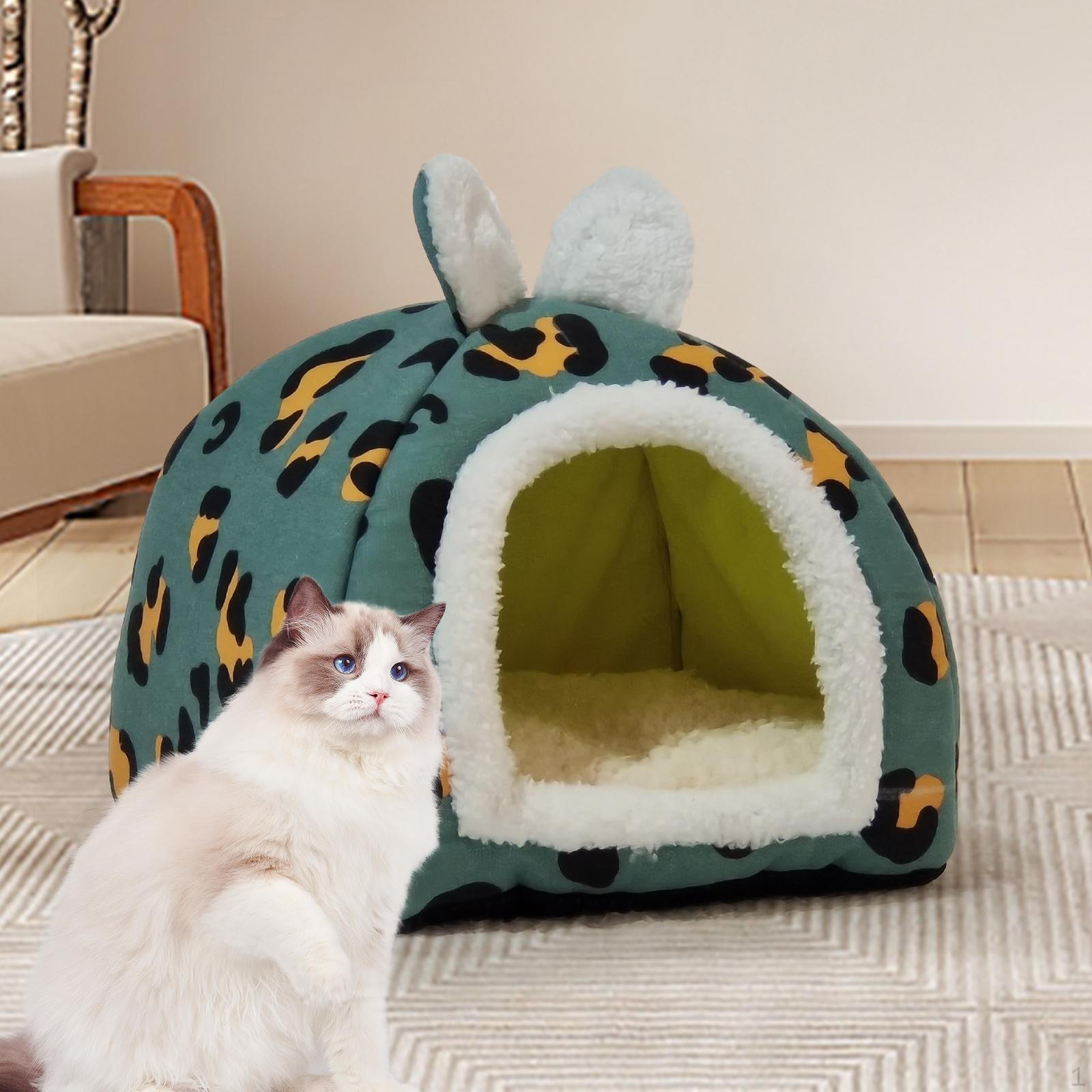 

Cat Bed Dog Beds, Indoor Kennel, Cozy Sleeping, Self Warming Nest Semi Enclosed Pet for S Blue
