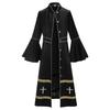 Medieval Robe With Cross Embroidery And Gold Trim Vintage Knee-length Coat Church Godfather Priest Costume Halloween Costume