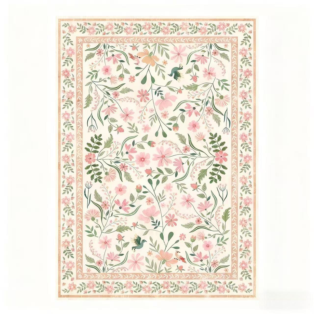Franse Stijl Slaapkamer Decoratie Romantisch Tapijt Bloemenpatroon Tapijten voor Woonkamer Verdikt Pluche Lounge Vloermat Pluizig Zacht Kleed 80x160cm beige