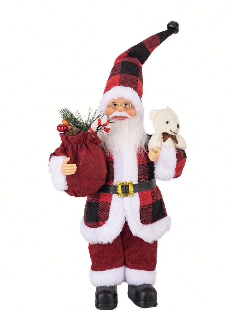 1pc Festive 12-inch Classic Santa Claus Statue: Golden and Silver White Christmas Decorations for Home, Kitchen, Hotel, and Offi