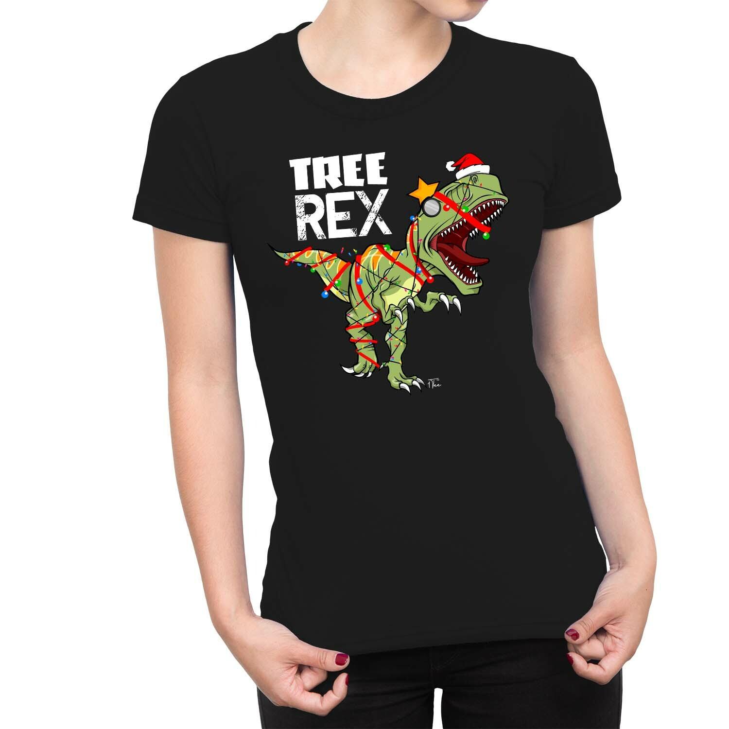 1Tee Womens Tree Rex Caught in Christmas Lights and Tinsel T-Shirt XL