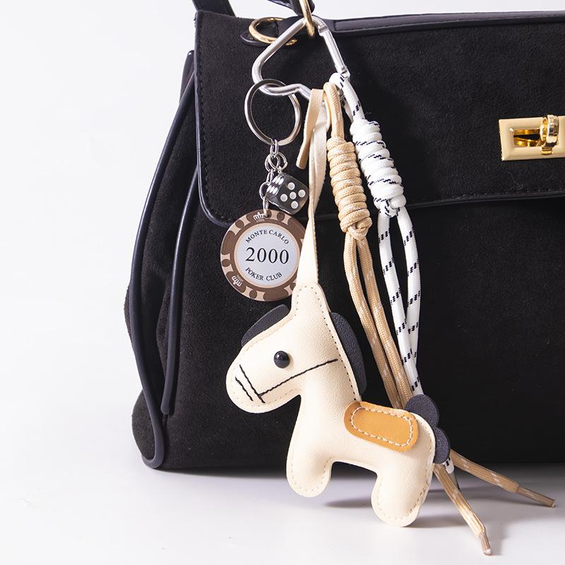 1 Piece Leather Pony Keychain Braided Rope Backpack Pendant For Phone Bag Hanging Accessories Diy Decoration