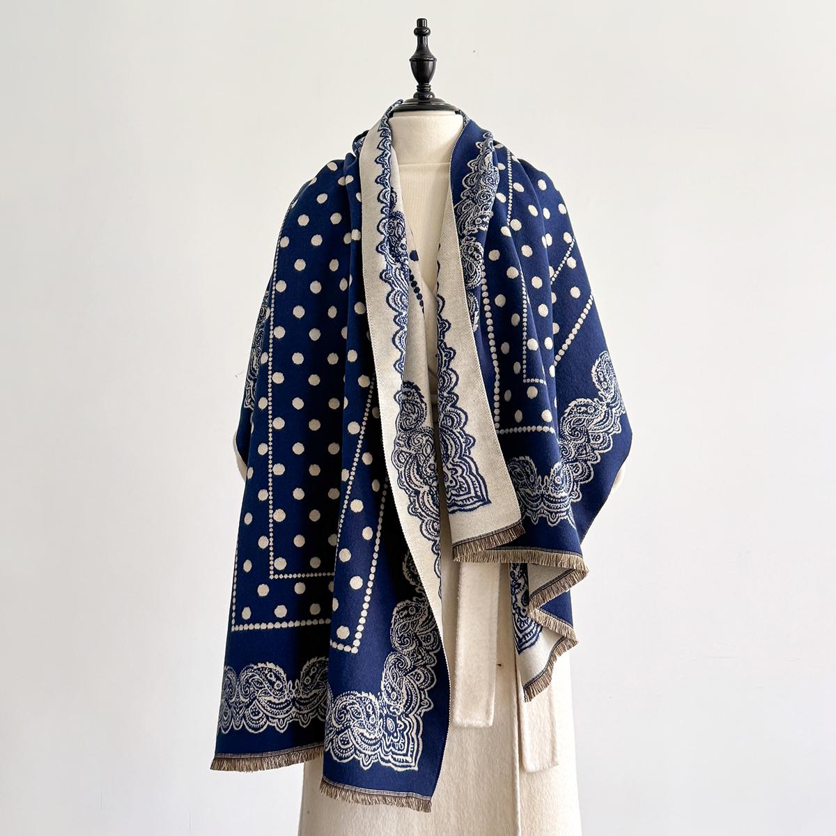 Luxe Dames Kasjmier Sjaal - Winter Warm Met Kwastjes Gestreept & Stippen Geprint Pashmina Sjaal, Foulard & Poncho