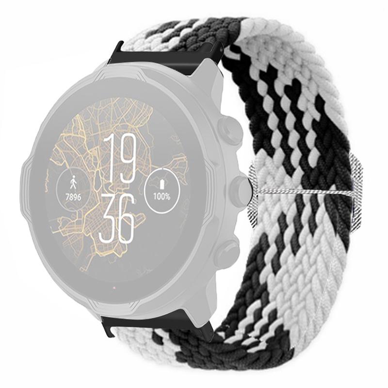 

Для Suunto Spartan Sport Wrist HR Baro/Suunto 7 Ремінець для годинника 24 мм Плетений нейлоновий ремінець Black White