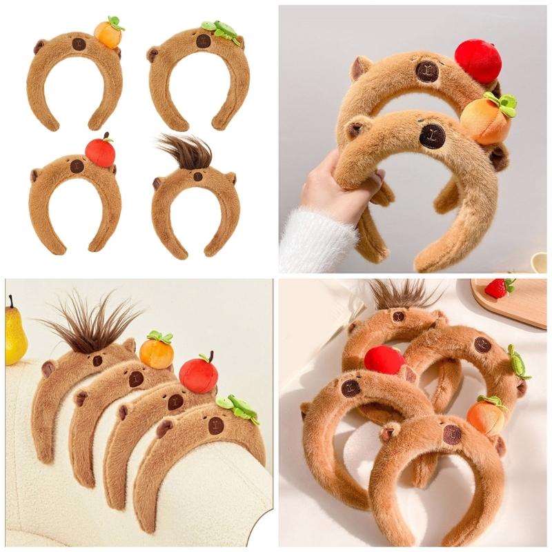 Cute Capybaras Shape Hair Hoop Women Cartoon Headbands Plush Makeup Hairband