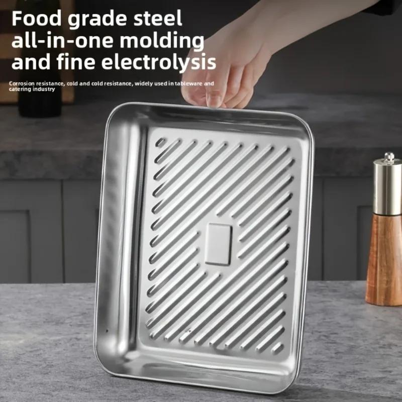 Stainless Steel Covered Dumpling Plate Rice Plates Rectangular Tray Barbecue Plates Vegetable Plates Practical Kitchen Tools New