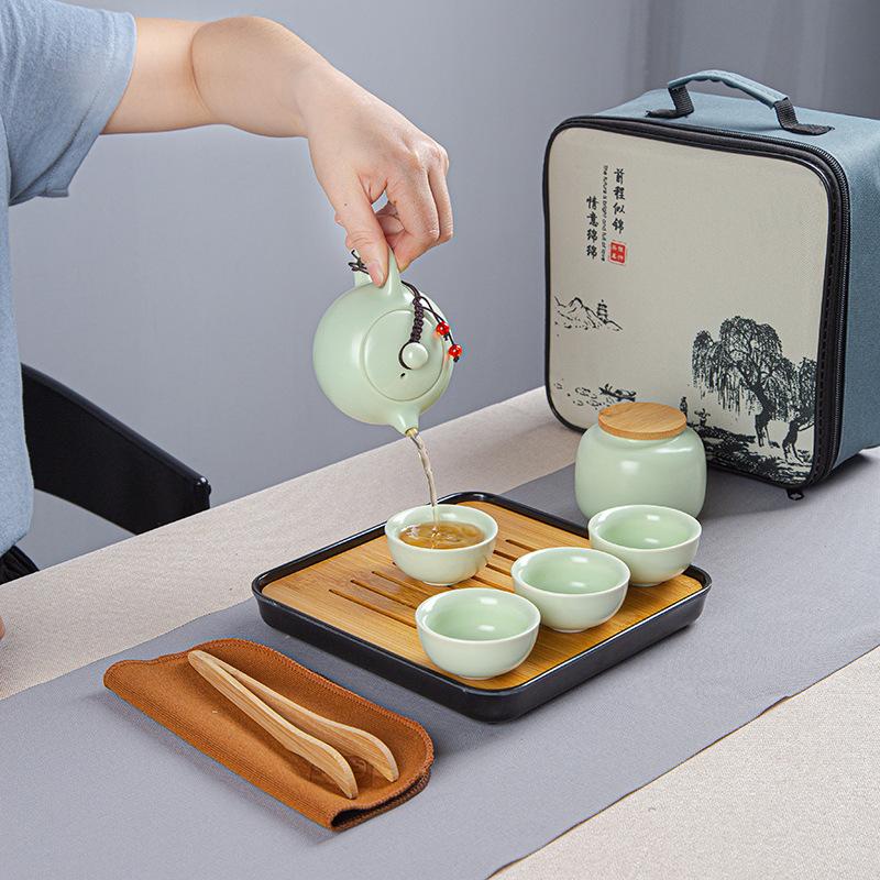 Travel tea set, Dingyao Kung Fu ceramics, one pot and four cups