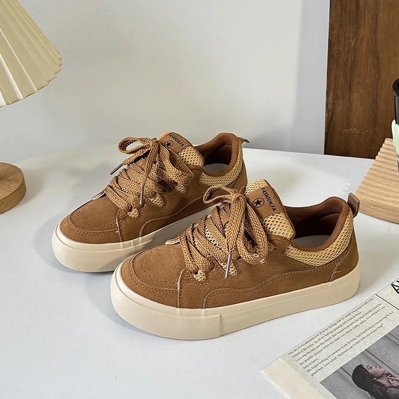 

Женская повседневная спортивная обувь Ретро мода Противоскользящая платформа Уличная обувь для скейтборда 2025 Новые кроссовки для бега на шнуровке 35 коричневый