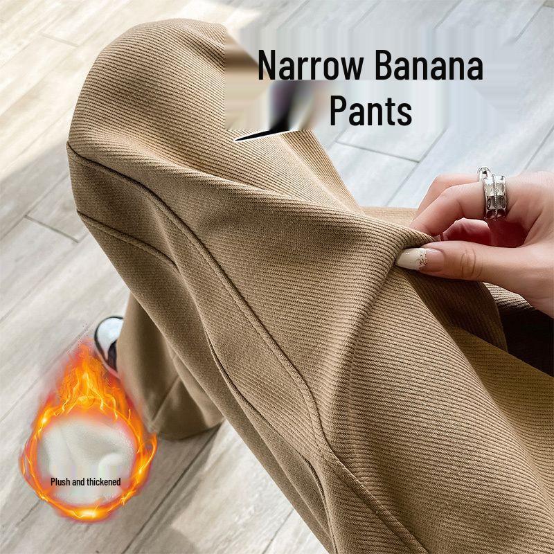 Women's High-Waist Gray Banana Sweatpants - Straight Loose Fit, Wide Leg - Perfect for Autumn and Winter 2025