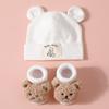 2Pcs/Set Warm Bear Ear Beanie Cotton Infant Cap Socks Cute Baby Turban Socks  Autumn Winter
