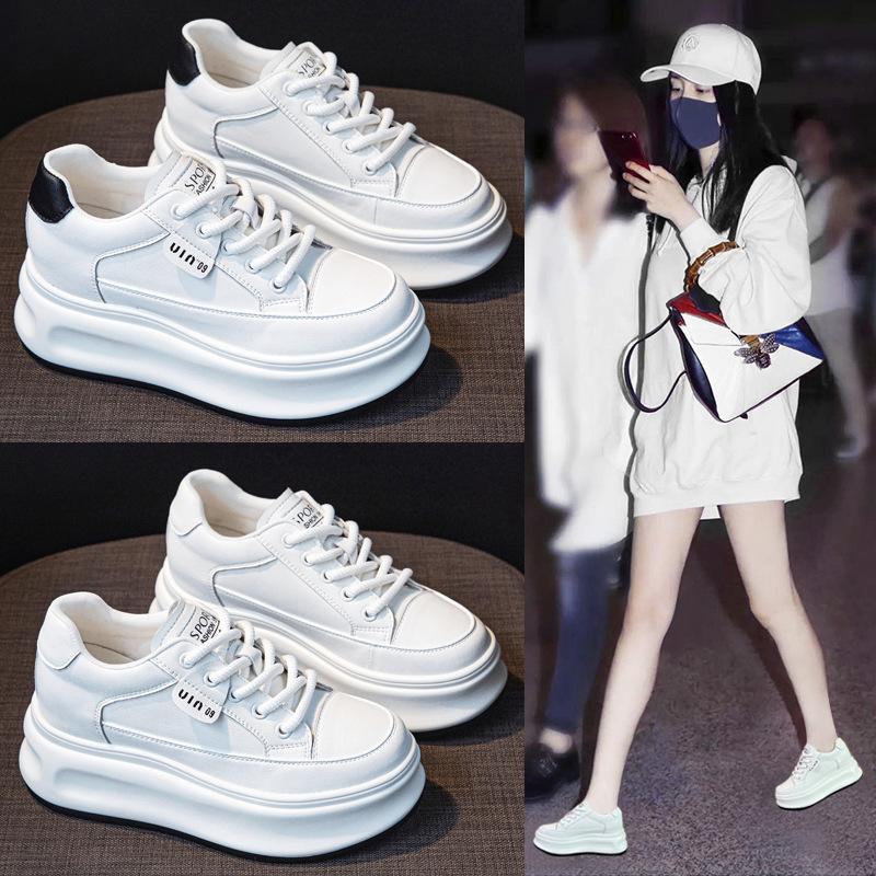 Women's Shoes 2026 Autumn and Winter New Versatile Sponge Cake Thick Sole 8CM Casual Board Shoes with Plush White Shoes