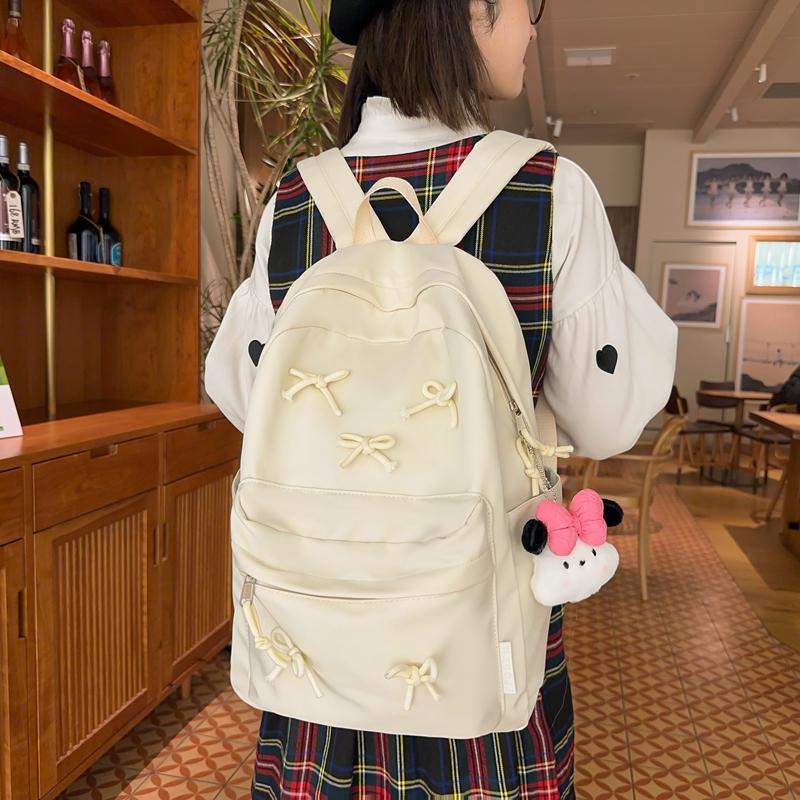 Large Capacity Student Bag Solid Color Women's Bow Backpack for Girls Computer Bag