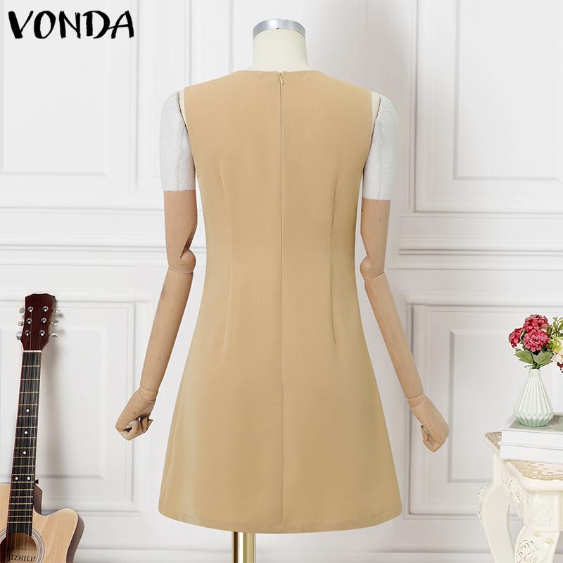 VONDA Summer Women Round Neck Sleeveless Casual A-Line Dress