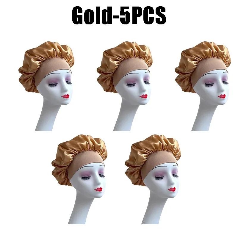 High Elastic Satin Solid Sleeping Hat Hair Care Bonnet Nightcap Multi-color Reusable Women Home Sleeping Cap Accessories