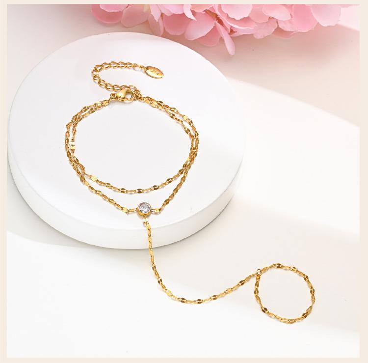 Bracciale Anello a Catena a Mano in Acciaio Inossidabile per Donna, Braccialetti Dita a Doppio Strato Placcati Oro Regolabili, Gioielli per Feste Estive