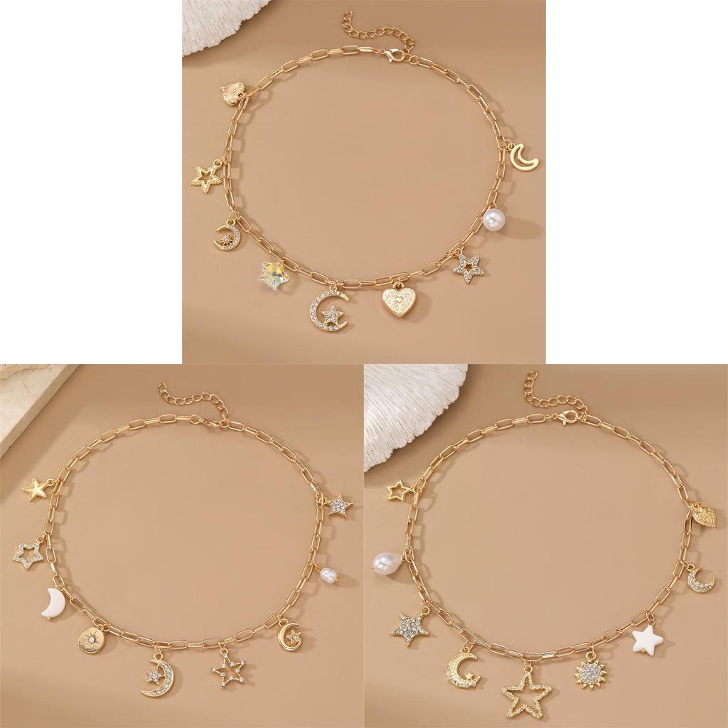 Punk Geometric Moon Pendant Necklace For Women With Zinc Alloy Chain