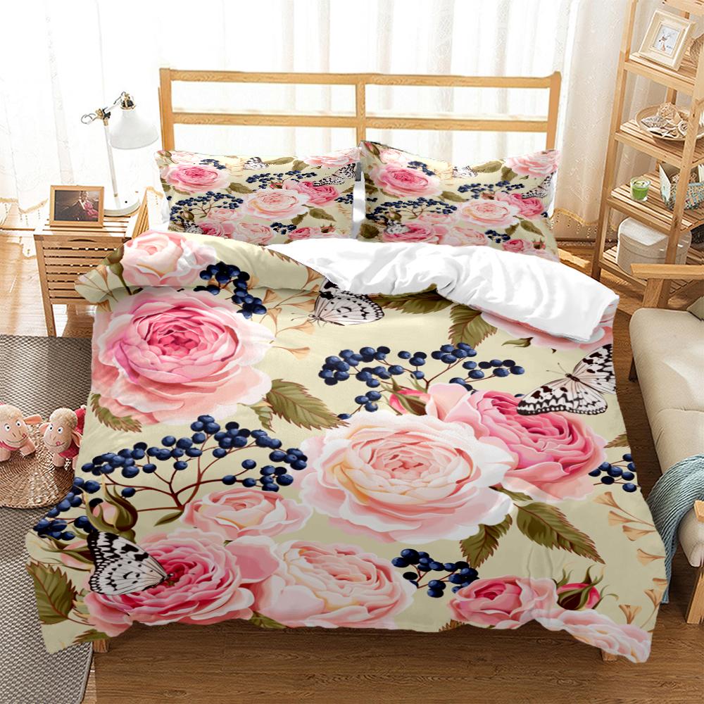 

Комплект постельного белья из трех предметов с художественным принтом розы, модные изделия для кроватей, пододеяльники для детей и взрослых, наволочки, комплект постельного белья