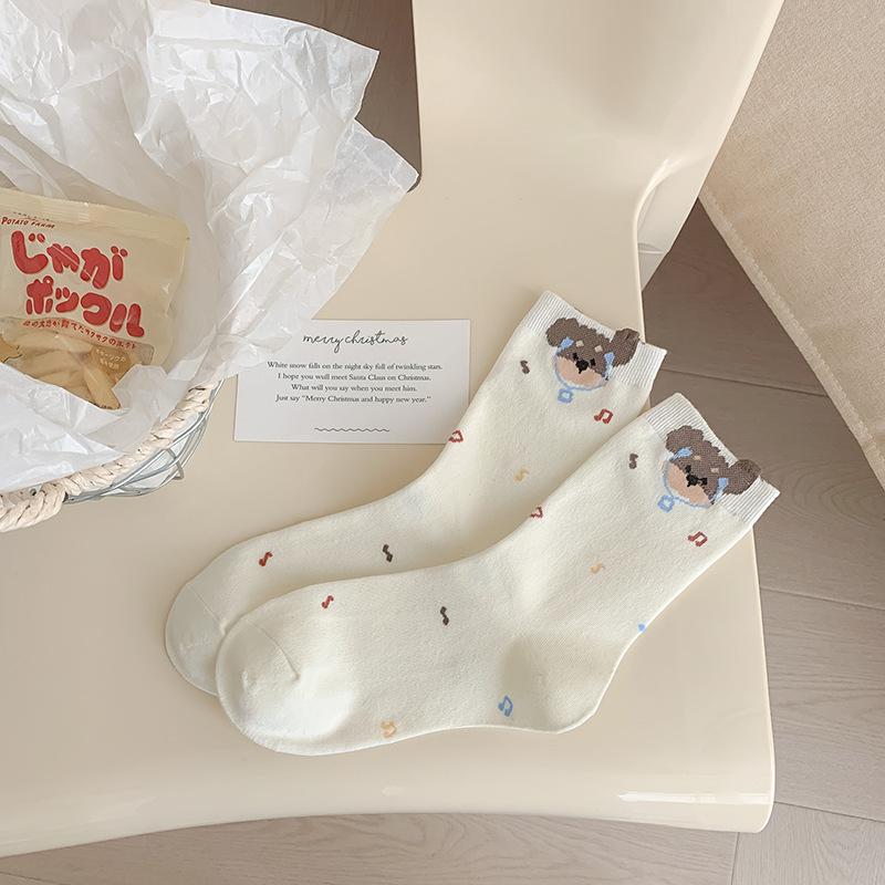 Spring And Autumn Cute Socks, Mid-Tube Socks, Trendy Pure Cotton Yarn, Boneless Cartoon Children'S Korean Socks