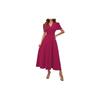 Shasmi GirlS & WomenS Solid VNeck ALine Maxi Dress For Women New Year Party Outfit Waist Cinched Puff Sleeve