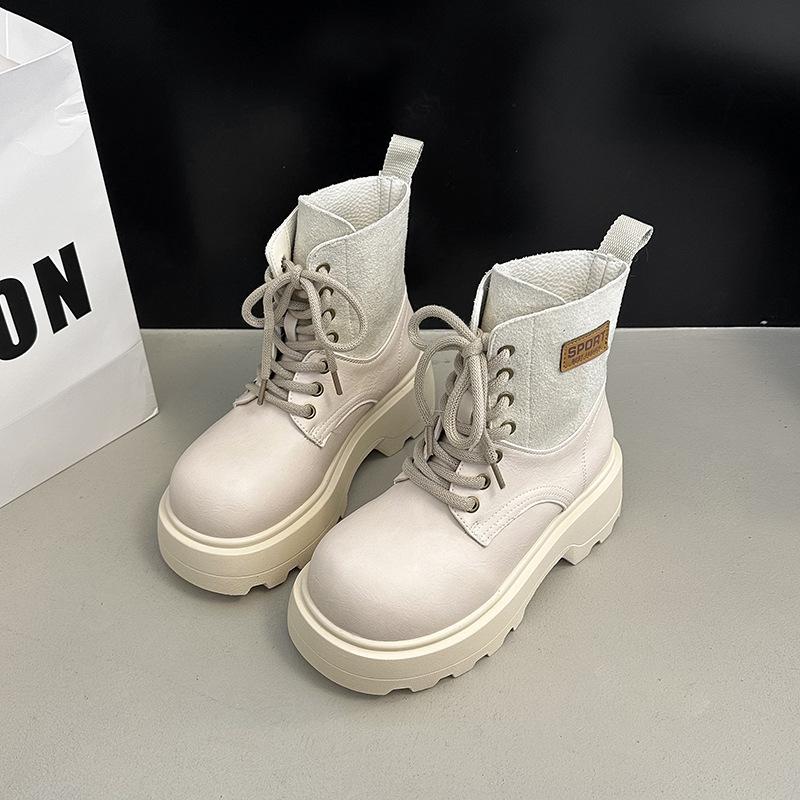 

British big-headed Martin boots women s 2025 autumn new thick-soled heightening short tooling boots, thin rhubarb boots 35