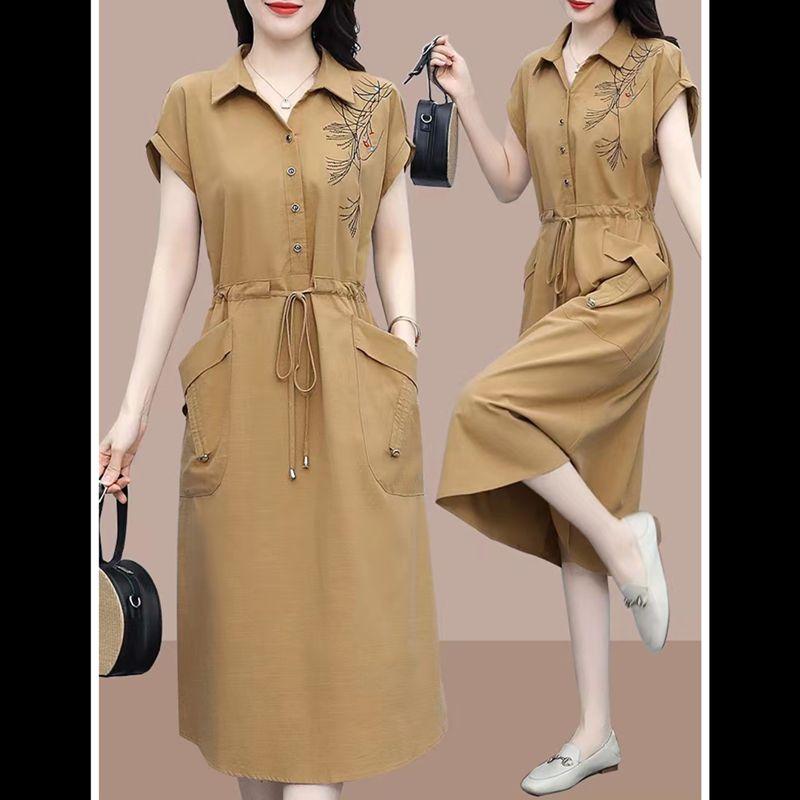 

Western Style Extra Large Size Plus Size Ladies Casual Loose Mom Summer Clothes Khaki 2XL