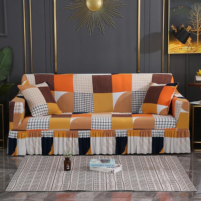 Universal Sofa Slipcover With Skirt Fitted Couch Cover Washable High Elastic Fabric With Skirt Sofa Cover For Dogs